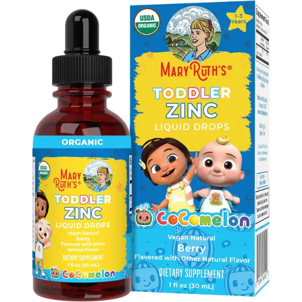 MARYRUTH'S Cocomelon Toddler Liquid Zinc, Sugar Free, Vegan, 1 Fl Oz | Sugar Free, USDA Organic, Zinc Sulfate, Immune Support Supplement, Vegan