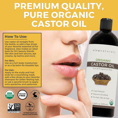 Viva Naturals Certified Organic Castor Oil (16 oz) ? 100% Pure and Hexane Free + BONUS Mascara Kit Included, Perfect for Hair Care, Eyelashes and Brows