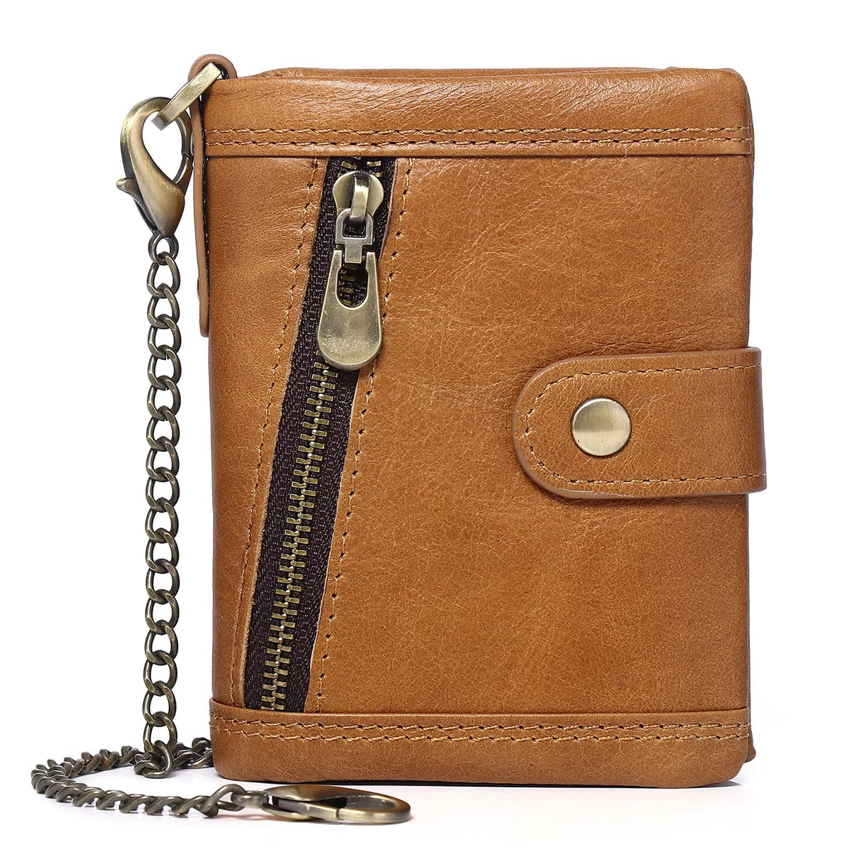 MAKINGTEC Genuine Leather RFID Bifold Wallets with Anti-Theft Chain Minimalist Leather Wallet with ID Window Multifunctional Leather Wallet Leather Wallet for Men with Money Pocket