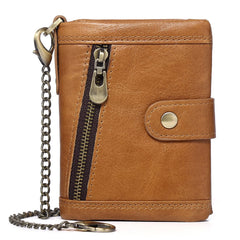 MAKINGTEC Genuine Leather RFID Bifold Wallets with Anti-Theft Chain Minimalist Leather Wallet with ID Window Multifunctional Leather Wallet Leather Wallet for Men with Money Pocket