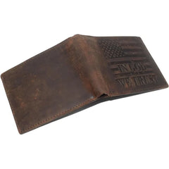 Marshal Vintage Leather American Flag Wallet - RFID Blocking Bifold, Western Style - Brown