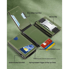 WELLNEC Minimalist Slim Wallet - Pop-Up Card Holder with RFID Blocking & Metal Money Clip