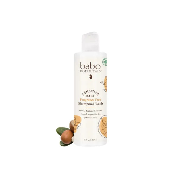 Babo Botanicals Sensitive Baby Fragrance-Free 2-in-1 Shampoo & Wash - Shea Butter, Calendula & Aloe Vera - Cruelty-Free - Vegan - Pediatrician Tested - For Babies & Kids