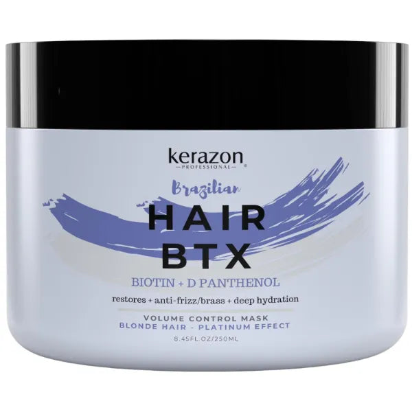 Kerazon Professional Blonde Brazilian Hair BTX Treatment Purple Mask Platinum Effect & Silver Hair Providing Smoothing, Deep Hydration, Anti-Brass, Shine, Softness, Volume & Frizz Control