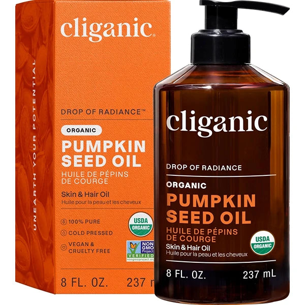 Cliganic Organic Pumpkin Seed Oil, 100% Pure - For Face & Hair | Natural Cold Pressed Unrefined