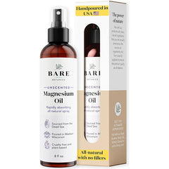 Bare Botanics Unscented Magnesium Oil Spray – 8oz & 16oz Topical Magnesium Chloride Mist from the Dead Sea, Hand-Poured in Madison WI