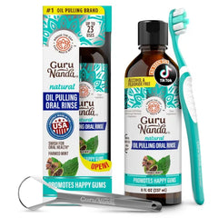 GuruNanda CocoMint Oil Pulling Mouthwash for Complete Oral Hygiene, 7 Essential Oils & Vitamins for Happy Teeth & Gums & Fresh Breath, Alcohol-Free