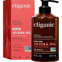 Cliganic Non-GMO Jojoba Oil for Skin, Hair & Face – 100% Pure Natural Cold-Pressed Unrefined, Hexane-Free – 2oz, 4oz & 8oz