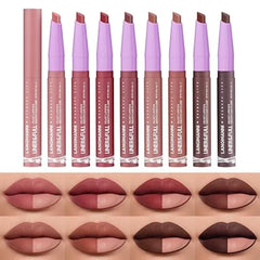 LANGMANNI 4Pcs 2 in 1 Velvet Matte Lipstick Set All in One Lip Liner & Full Size Lipstick in Unique Teardrop Shape,Gift For Women Makeup Set