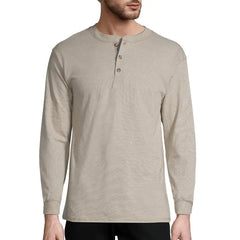 Hanes Men's and Big Men's Beefy Heavyweight Long Sleeve Three-Button Henley