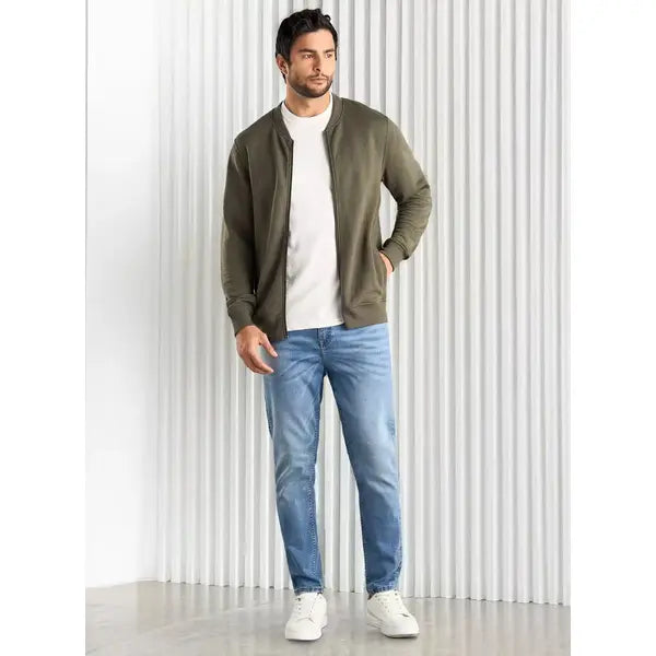 Plain Quilted Bomber Jacket with Pockets - Green