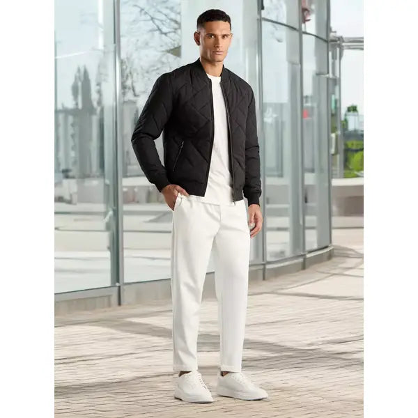 Quilted Zip Through Bomber Jacket - Black