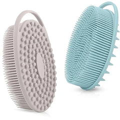 Silicone Body Scrubber Brush, 2in1 for Exfoliating Wet or Dry Skin Body Wash Bath Shower Tool, with Super Soft Manual Facial Cleansing Brush Scrubber