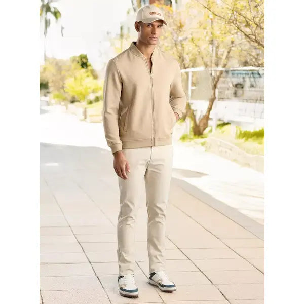 Textured Zip Through Bomber Jacket - Brown