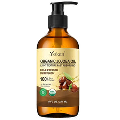 Yoken Organic Jojoba Oil (EWG Verified) 100% Pure Cold Pressed Jojoba Oil for Face, Hair, Nails and Skin, Unrefined & Hexane Free, Natural Body Facial Moisturizer Multi-purpose oil Base Carrier Oil