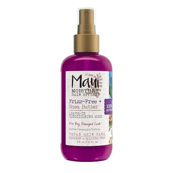 Maui Moisture Frizz Free + Shea Butter Leave in Conditioning Mist, Curly Hair Styling Spray to Soften, Detangle, & Define Dry, Damaged Curls & Waves, No Parabens or Silicone