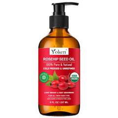 Yoken Organic Rosehip Seed Oil for Face, 100% Pure and Natural Cold Pressed Unrefined Rosehip Oil Carrier for Skin, Hair & Nails - Lightweight, Fast-Absorbing