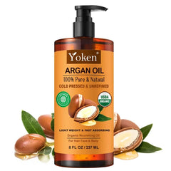Yoken Organic Argan Oil for Hair, USDA Pure and Natural Morocco Argan Oil, Argon Oil For Hair, Scalp, Face & Skin Care, 100% Cold Pressed Hair Conditioner, Unrefined Argon Nails Carrier Oil