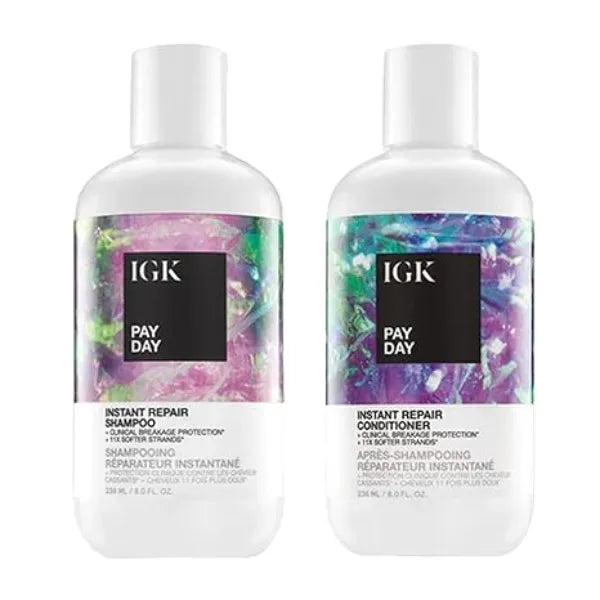 IGK Pay Day Instant Repair Shampoo and Conditioner Set  Bond-Building + Damage Repair  Vegan