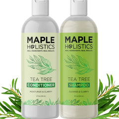 Maple Holistics Tea Tree Shampoo and Conditioner Set - Sulfate Free Clarifying Shampoo and Conditioner for Oily Hair & Scalp Care with Australian Tea Tree Oil - Complete Dry Scalp Treatment for Build Up