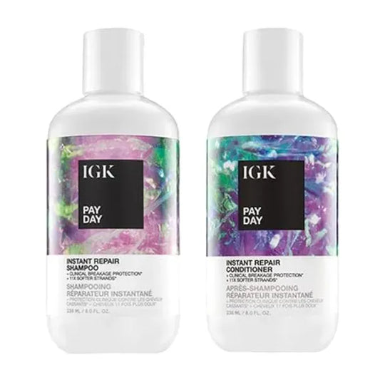 IGK Pay Day Instant Repair Shampoo and Conditioner Set  Bond-Building + Damage Repair  Vegan