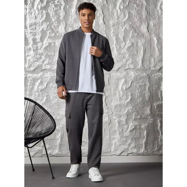 Plain Twill Bomber Jacket - Gray
