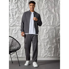 Plain Twill Bomber Jacket - Gray