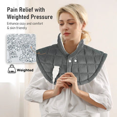 Entil 24"x24" Weighted Heating Pad for Neck & Shoulders - Far Infrared Heat, 9 Heat Levels, 2 Timers - Gray
