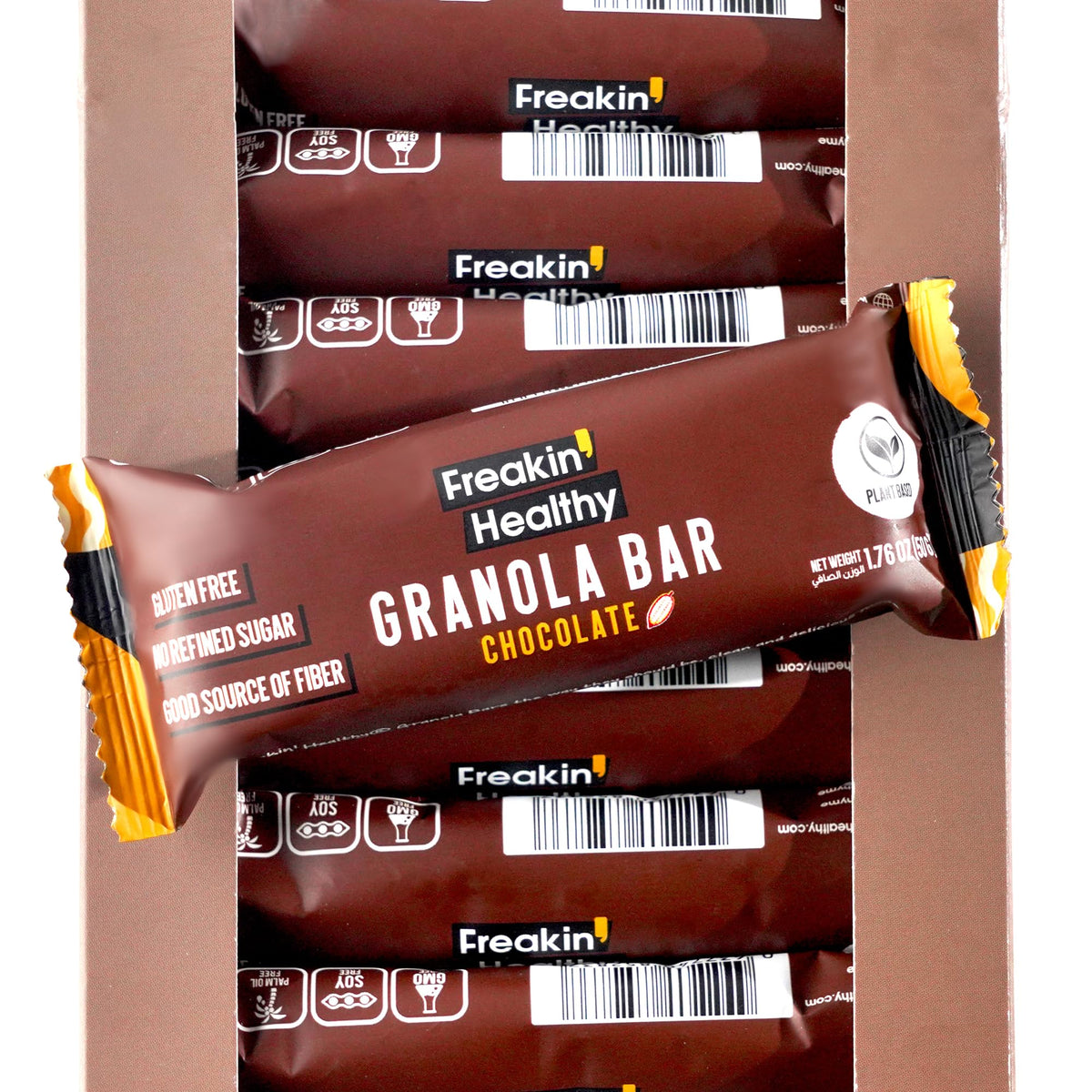 Freakin Healthy Raw Chocolate Granola Bar, Chocolate Coated Snack, Energy Booster, Plant Based Ingredients - 50G Pack of 10