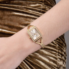 GUESS US Women's Gold-Tone Mesh Analog Watch, one