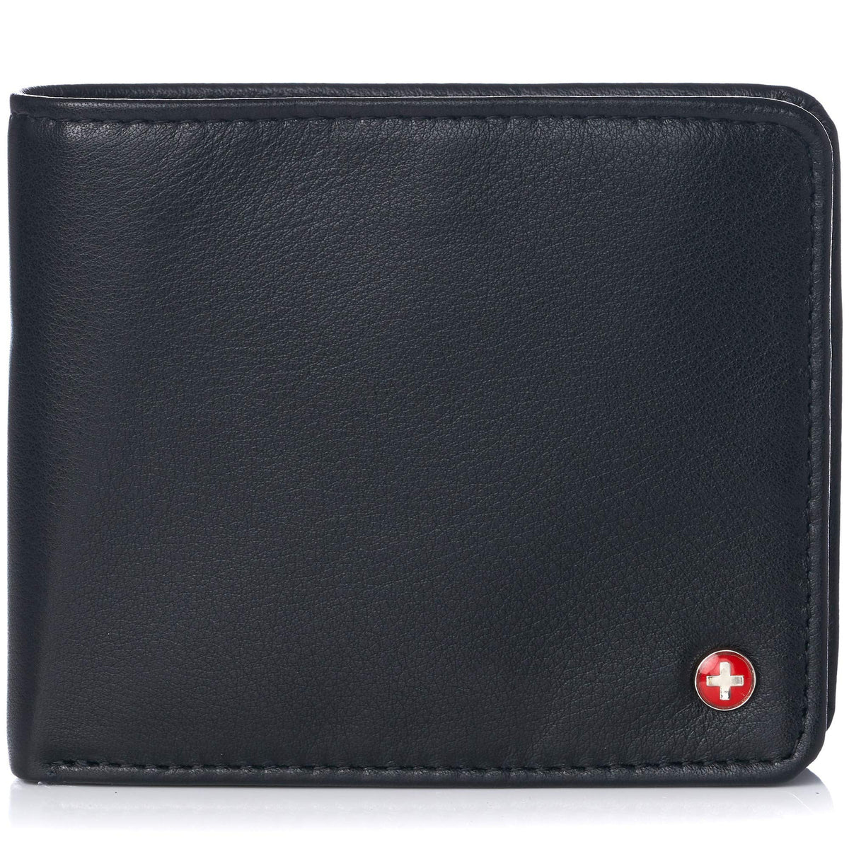 Alpine Swiss Men's RFID Protected Max Coin Pocket Bifold Wallet With Divided Bill Section Camden Collection - Soft Nappa Black