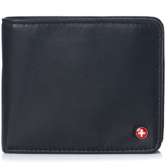 Alpine Swiss Men's RFID Protected Max Coin Pocket Bifold Wallet With Divided Bill Section Camden Collection - Soft Nappa Black