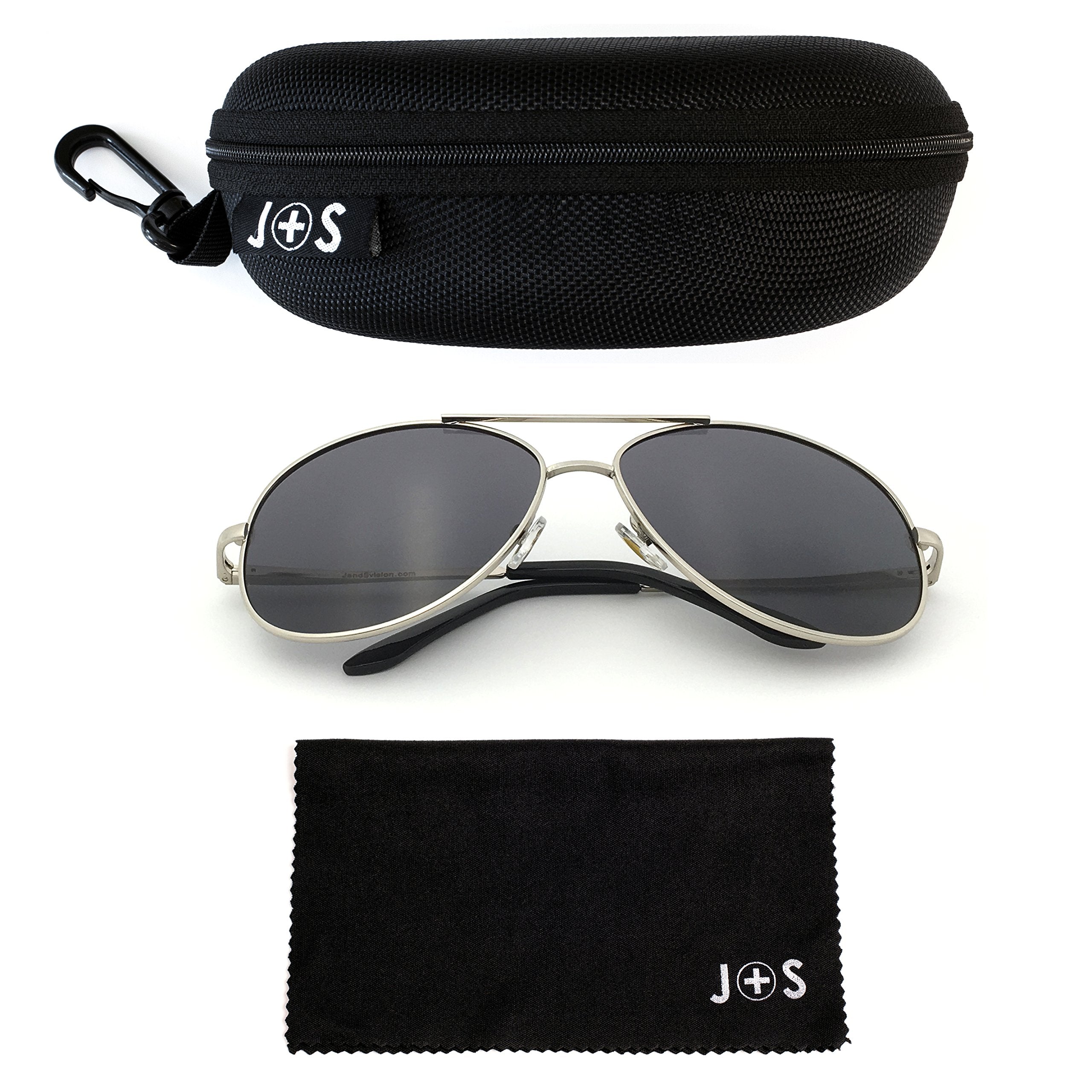 J+S Premium Military Style Classic Aviator Sunglasses, Polarized, 100% UV protection for Men Women