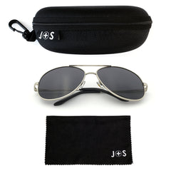 J+S Premium Military Style Classic Aviator Sunglasses, Polarized, 100% UV protection for Men Women