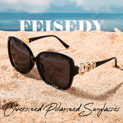 FEISEDY Women's Fashion Sunglasses, Oversized Square Frame with Pearl Sparkling, Polarized UV Protection B2821