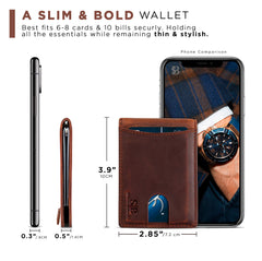 SERMAN BRANDS RFID Blocking Slim Bifold Genuine Leather Minimalist Front Pocket Wallets for Men with Money Clip Thin Mens - Canyon Red 1.0