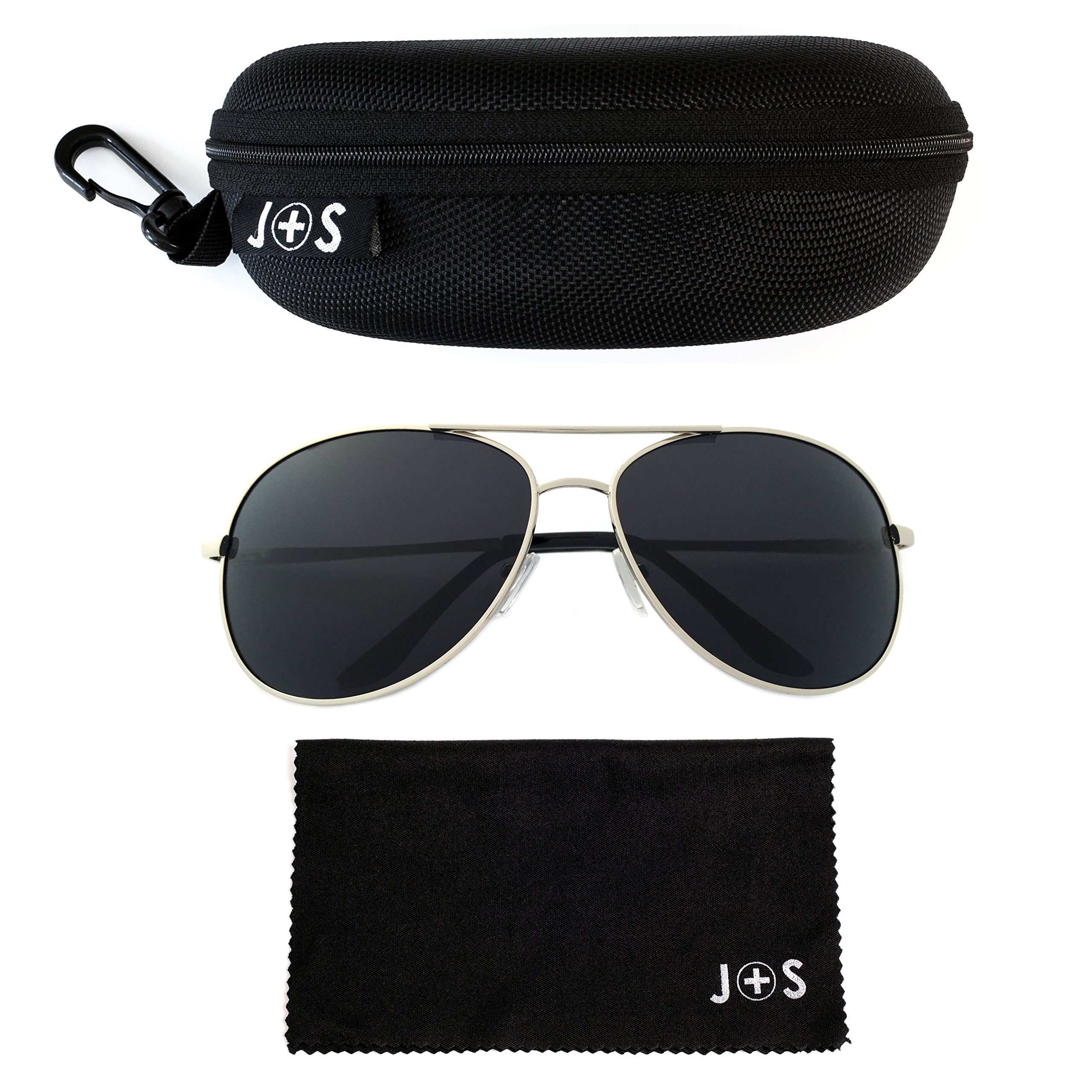 J+S Premium Military Style Classic Aviator Sunglasses, Polarized, 100% UV protection for Men Women