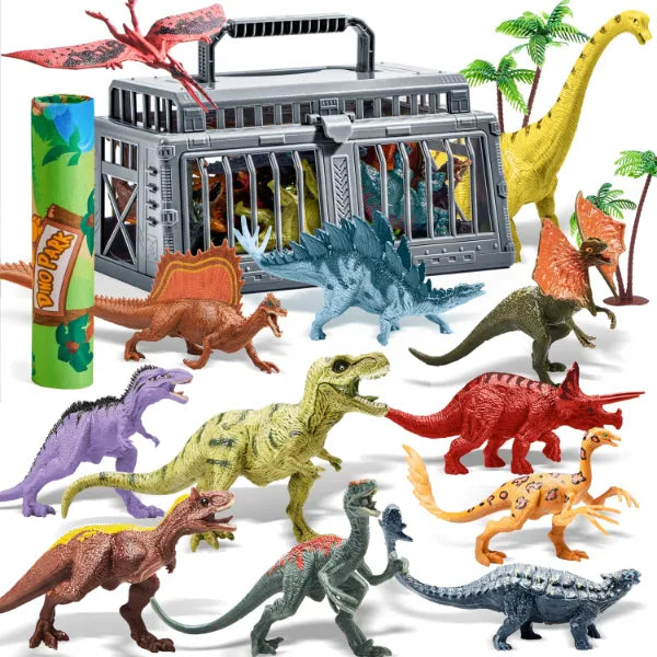JOYIN Dinosaur Toys with Activity Play Mat & Storage Cage, 19 PCS Realistic Dinosaur Figures & Trees for Toddlers Kids Ages 3-5