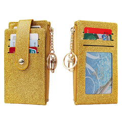 Valentoria Small Card Wallet for Women Slim Rfid Front Pocket Card Cases Holder Zipper Coin Purse (Bling-Gold)