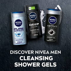 NIVEA MEN 3in1 Shower Gel Body Wash, Cleansing DEEP Micro-Fine Clay, Woody Scent, 250ml (Pack of 2)