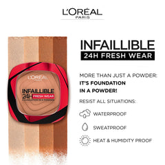 L’Oréal Paris Foundation in a Powder, Longwear Coverage with a Mattifying Finish, Water- and Heat-Resistant, Infallible 24H Fresh Wear, 20 Ivory