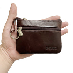 Moplusea Genuine Leather Small Coin Purse Wallet With Keychain Mini Change Purse Coin Pouch Holder For Men (GLCB011 Coffee)