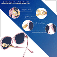 FEISEDY Women's Fashion Sunglasses, Oversized Square Frame with Pearl Sparkling, Polarized UV Protection B2821