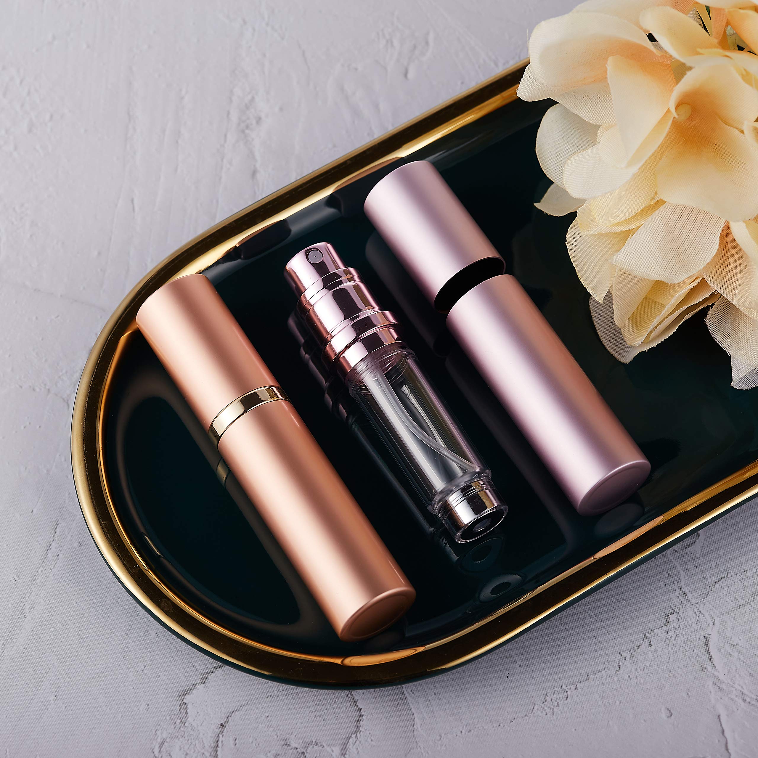 AsaNana Perfume Atomiser, Refillable & Travel Size Perfume Bottle, Leaking Proof,Bottom Pump without Funnel, Luxurious Small women and men, 5ml (Cla.-RoseGold)