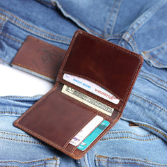 FOXHACKLE RFID Bifold Leather Wallet, Slim Minimalist Card Holder for Men & Women - Brown