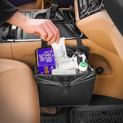 SYOSI Foldable Hanging Car Trash Can, Car Waste Basket, Car Garbage bin, Vegan Leather and Oxford Clothes Car Organizer, car Gadgets (Medium, Black)