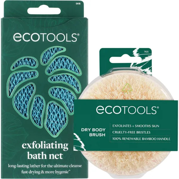 EcoTools Dry Body Brush for Circulation, Dead Skin Removal + Exfoliating Body Scrubber Bath Net, Inspired by The African Net Sponge, Self-Care Gifts, Natural Beige