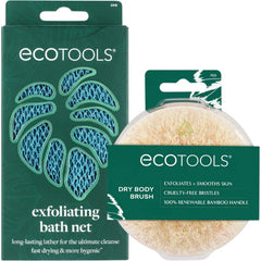 EcoTools Dry Body Brush for Circulation, Dead Skin Removal + Exfoliating Body Scrubber Bath Net, Inspired by The African Net Sponge, Self-Care Gifts, Natural Beige