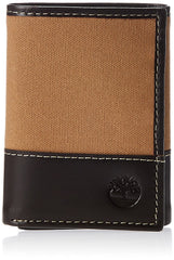 Timberland Men's Canvas & Leather Trifold Wallet - Khaki