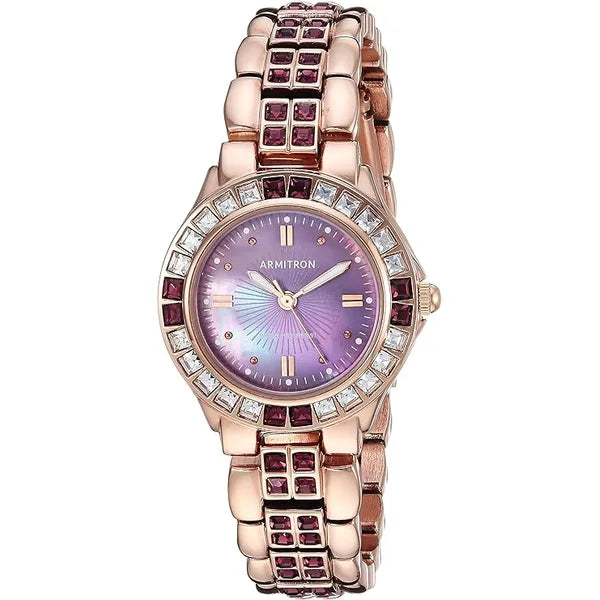 Armitron Women's 75/3689VMRG Amethyst Colored Genuine Crystal Accented Rose Gold-Tone Watch